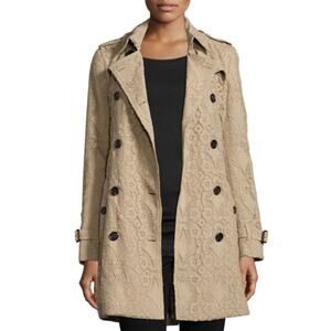 Burberry London Kensington Lace Trench Coat Jacket sz 6 Mid-Length Khaki Tan